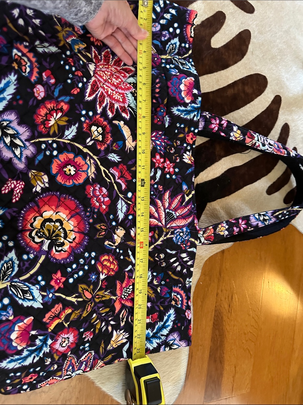 Vera Bradley Black Quilted Tote with Multicolor Floral Pattern - Picture 2 of 9